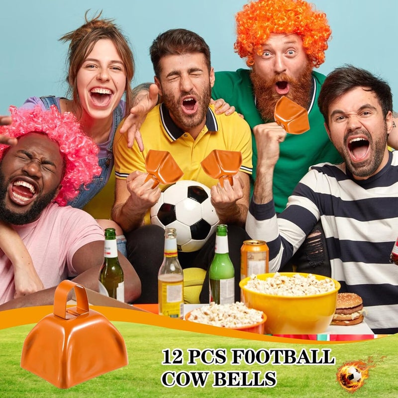 Tobeelec 12 Pcs Metal Cowbells with Handle, Cow Bells Noise Makers for Sporting Events, Small Cow Bell Loud Bells Noisemaker Hand Percussion Cow Bells Noise Makers for Sporting Events, Football Games (Orange) - Image 3